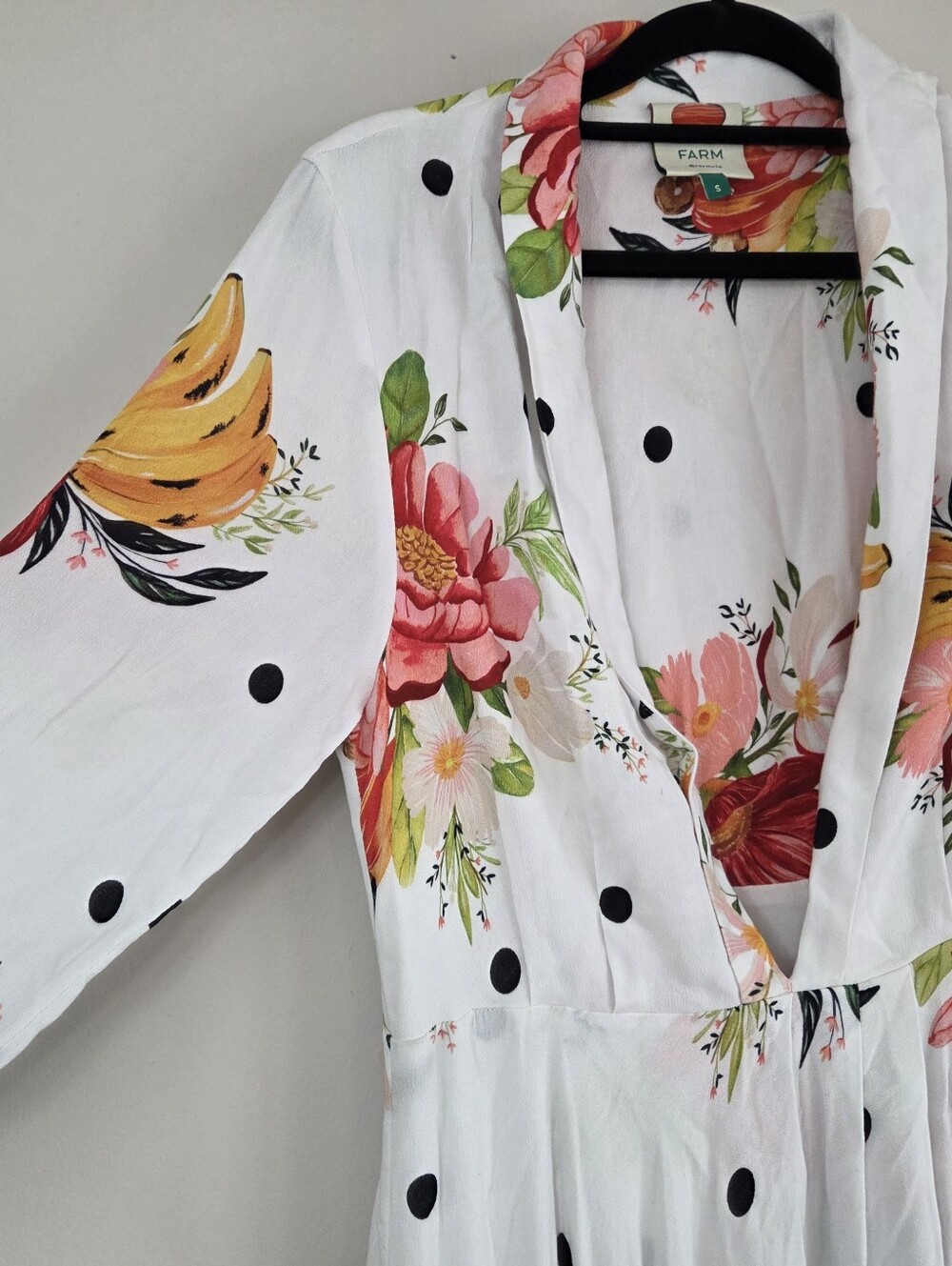 Farm Rio White Floral Polka Dot Maxi Dress Long Sleeve Womens Small Like New - Picture 4 of 15